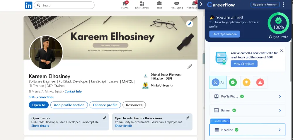 سأقوم بتحسين وتطوير حسابك على LinkedIn لزيادة فرص التوظيف والظهور الاحترافي