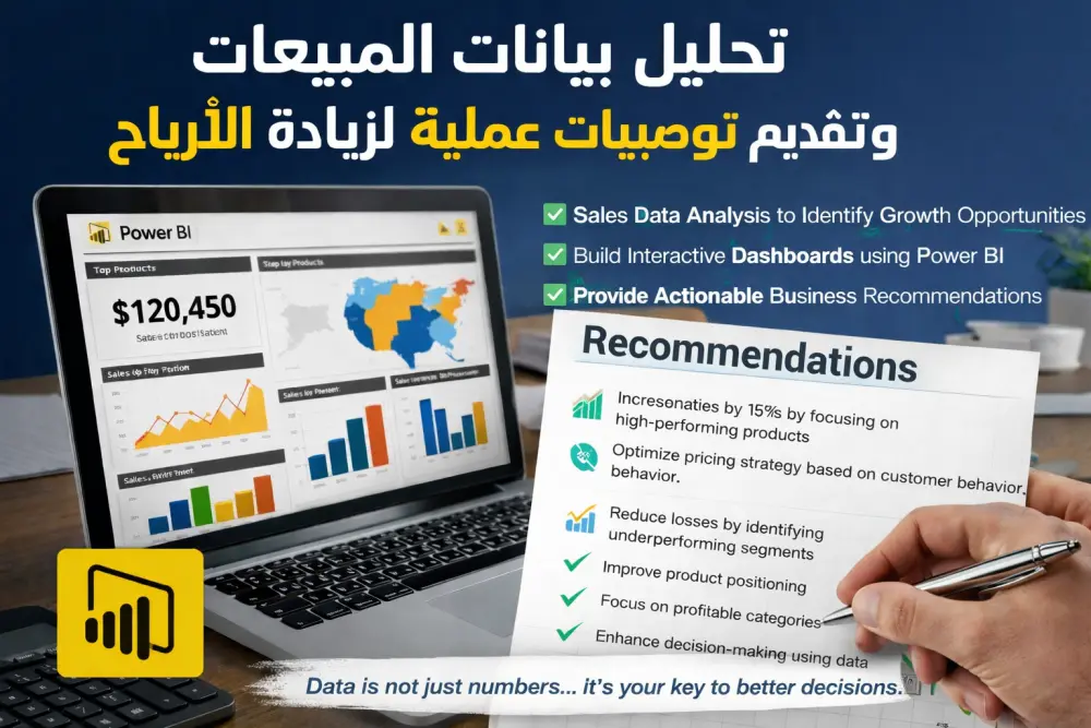 سأقوم بتحليل بيانات المبيعات وتقديم توصيات لزيادة الأرباح باستخدام Power BI