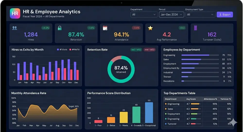تحليل بيانات الموارد البشرية وإنشاء Dashboard تفاعلية لقياس الأداء والموظفين