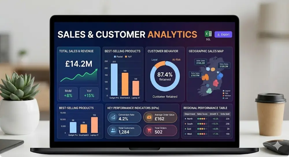 تحليل بيانات المبيعات والعملاء وإنشاء Dashboard تفاعلية احترافية