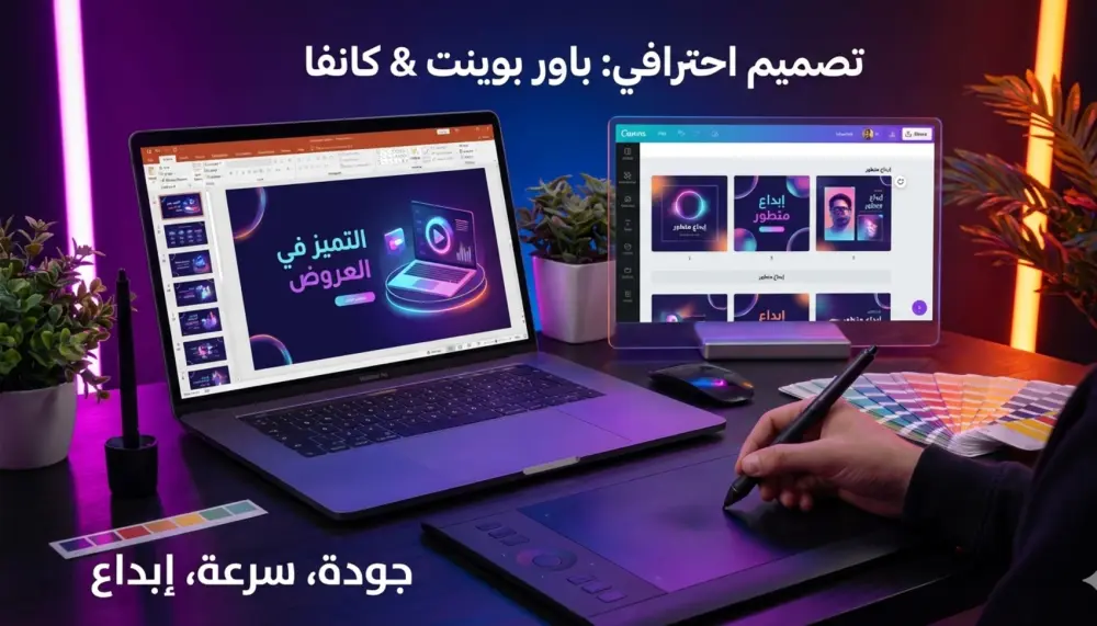 تصميم عرض تقديمي احترافي باستخدام PowerPoint وCanva باحترافية عالية