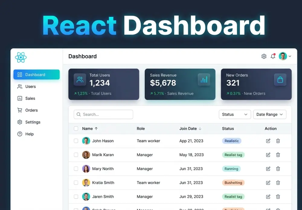 سأصمم لك داشبورد احترافي بـ React يعرض بياناتك بشكل أنيق وتفاعلي