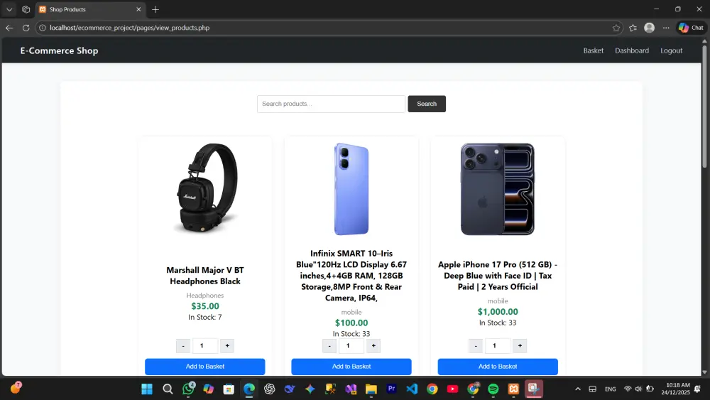 سأقوم ببرمجة متجر إلكتروني بسيط به لوحة تحكم مخصصة للتجار من الصفر باستخدام تقنيات PHP و MySQL، لتسهيل إدارة أعمالك وتجارتك عبر الإنترنت بكفاءة عالية.