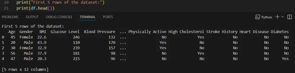 تحليل بيانات الصحة وبناء نموذج تنبؤ بالسكري باستخدام التعلم الآلي