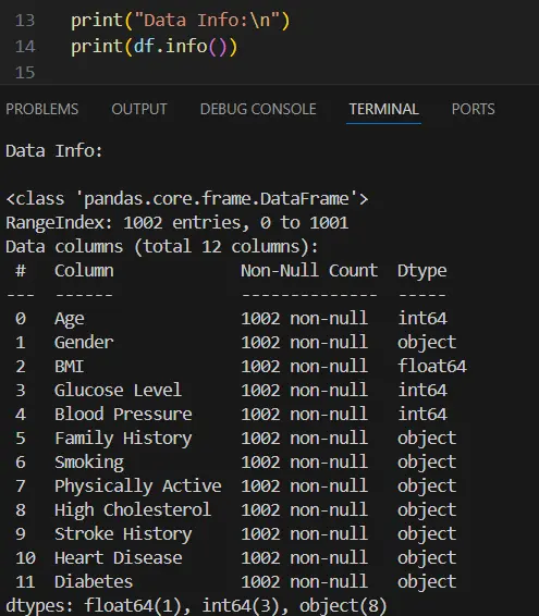 تحليل بيانات الصحة وبناء نموذج تنبؤ بالسكري باستخدام التعلم الآلي