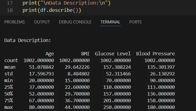 تحليل بيانات الصحة وبناء نموذج تنبؤ بالسكري باستخدام التعلم الآلي