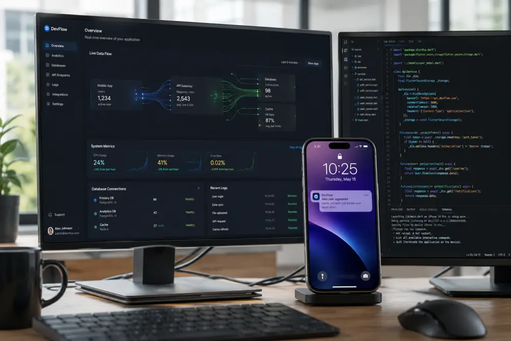 برمجة تطبيقات Flutter متكاملة تتحمل 100,000 مستخدم