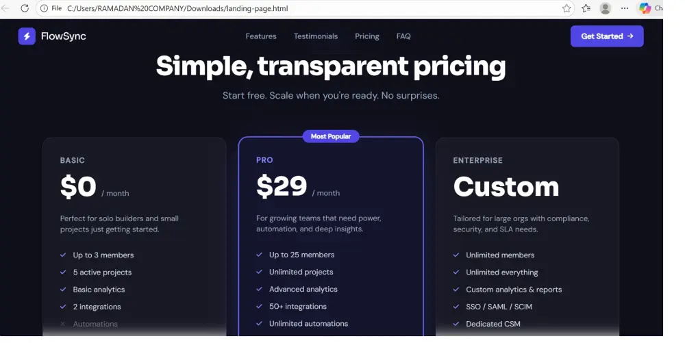 تصميم landing page باستخدام Html, CSS, JS