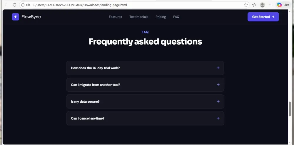 تصميم landing page باستخدام Html, CSS, JS