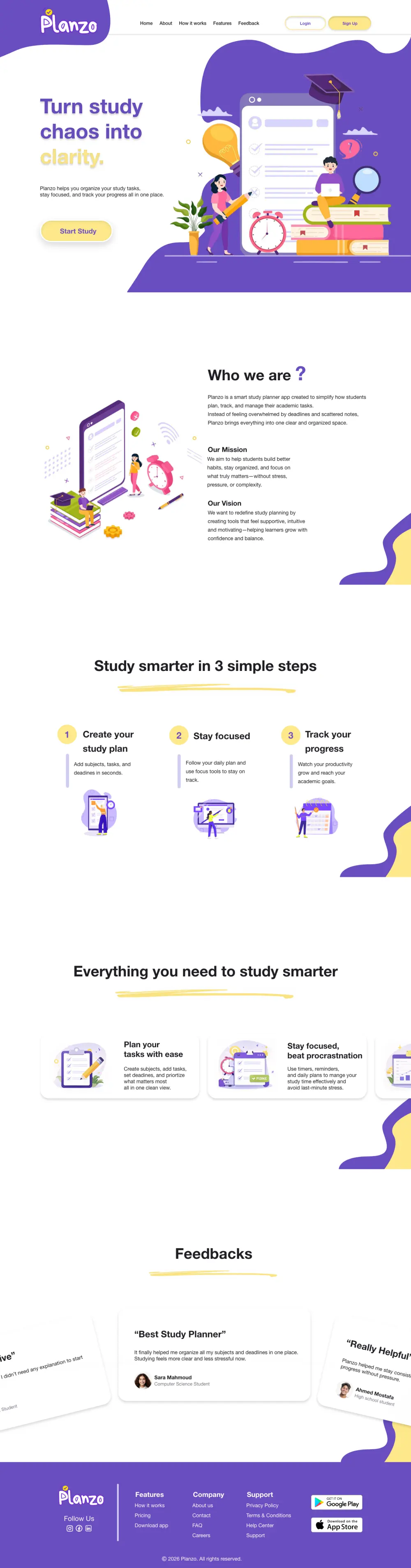 تصميم Landing Page احترافية لموقع مذاكرة UI/UX