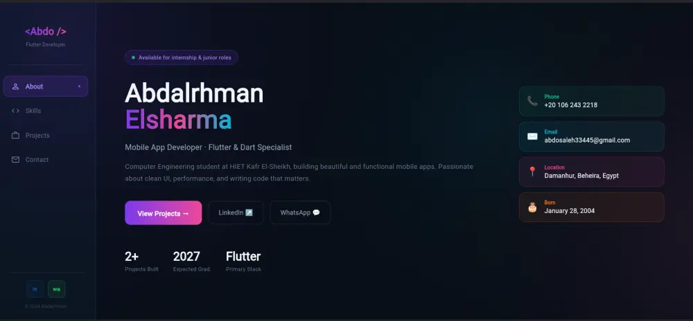 تصميم وتطوير موقع معرض أعمال شخصي (Portfolio Web App) باستخدام Flutter