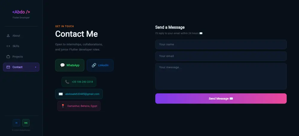 تصميم وتطوير موقع معرض أعمال شخصي (Portfolio Web App) باستخدام Flutter