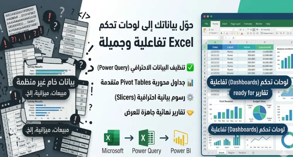 تصميم لوحة تحكم Excel تفاعلية وتحليل البيانات بشكل احترافي