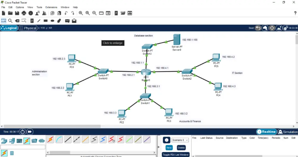 سأصمم شبكة Cisco Packet Tracer احترافية وآمنة مع التوثيق والشرح الكامل.