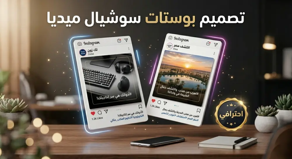 تصميم بوست سوشيال ميديا احترافي وجذاب يساعد في جذب الانتباه وزيادة التفاعل مع جمهورك، مع مراعاة الهوية البصرية الخاصة بنشاطك.