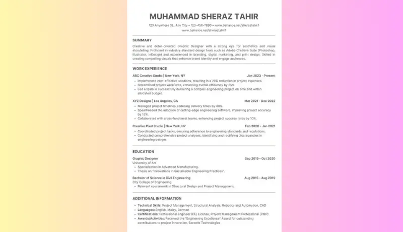 تصميم سيرة ذاتية احترافية (CV) بنظام ATS قابلة للقبول في الشركات