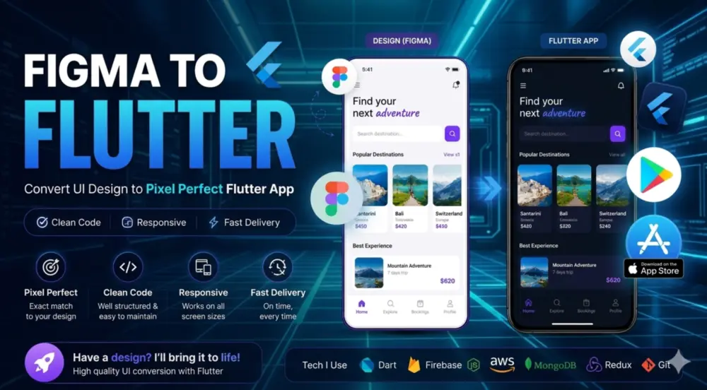 تحويل تصميم Figma أو XD إلى كود Flutter احترافي ومتجاوب