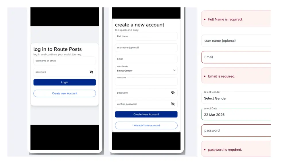 برمجة واجهات تسجيل الدخول وإنشاء الحساب (Login/Register) .
