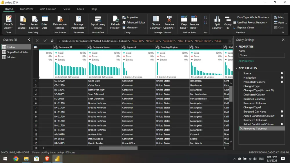 تنظيف وترتيب البيانات باستخدام Power BI و Power Query