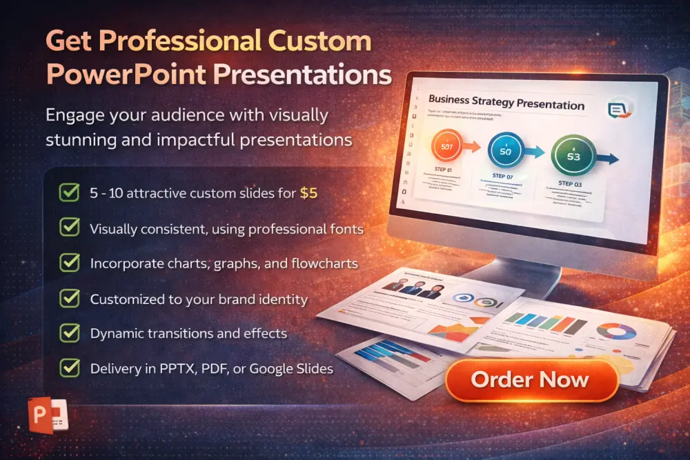 تصميم عروض PowerPoint احترافية وجذابة – 5 إلى10 شرائح مقابل 5 دولار
