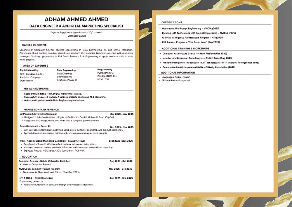 تصميم سيرة ذاتية احترافية متوافقة مع نظام ATS