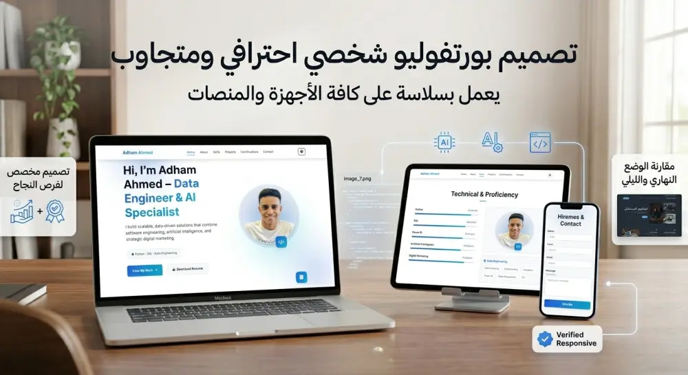 تصميم موقع بورتفوليو شخصي احترافي يعرض أعمالك ومهاراتك