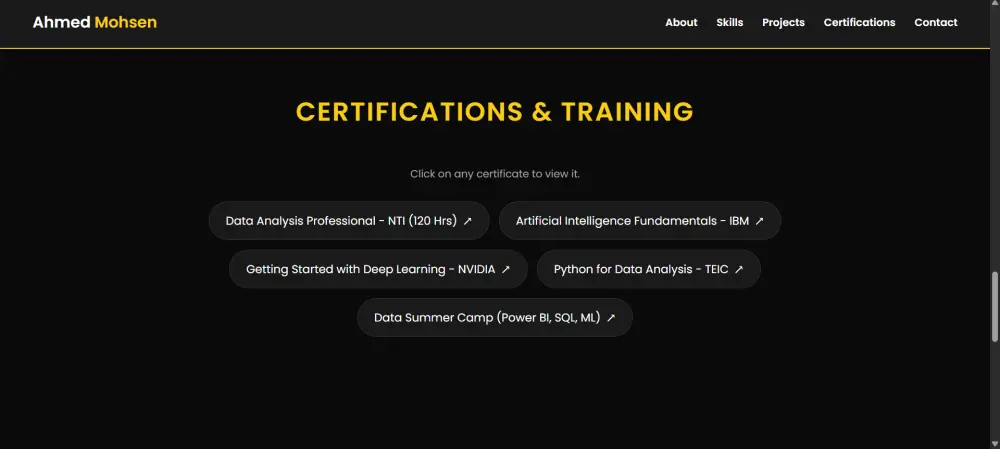 أقدم لك موقع "بورتفوليو" احترافياً يتكون من صفحة واحدة رئيسية (One-Page Website) بنظام التمرير الذكي (Scrolling)، مقسمة إلىSections احترافية تشمل: