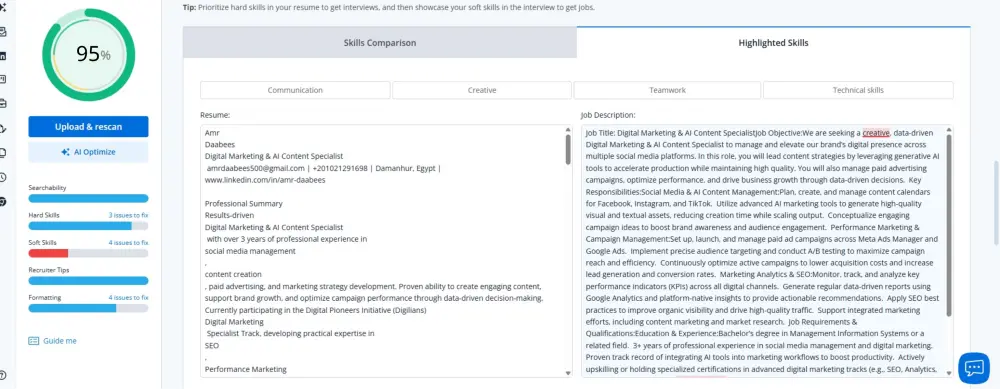 سأنشئ لك CV احترافي بنظام ATS مع تحسينه للوظائف المحلية والعالمية