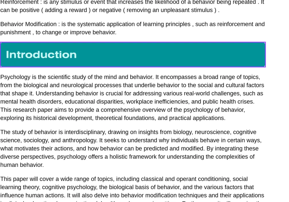 research by using canva about  the psychology of behavior  12 pages