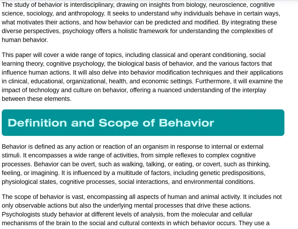 research by using canva about  the psychology of behavior  12 pages