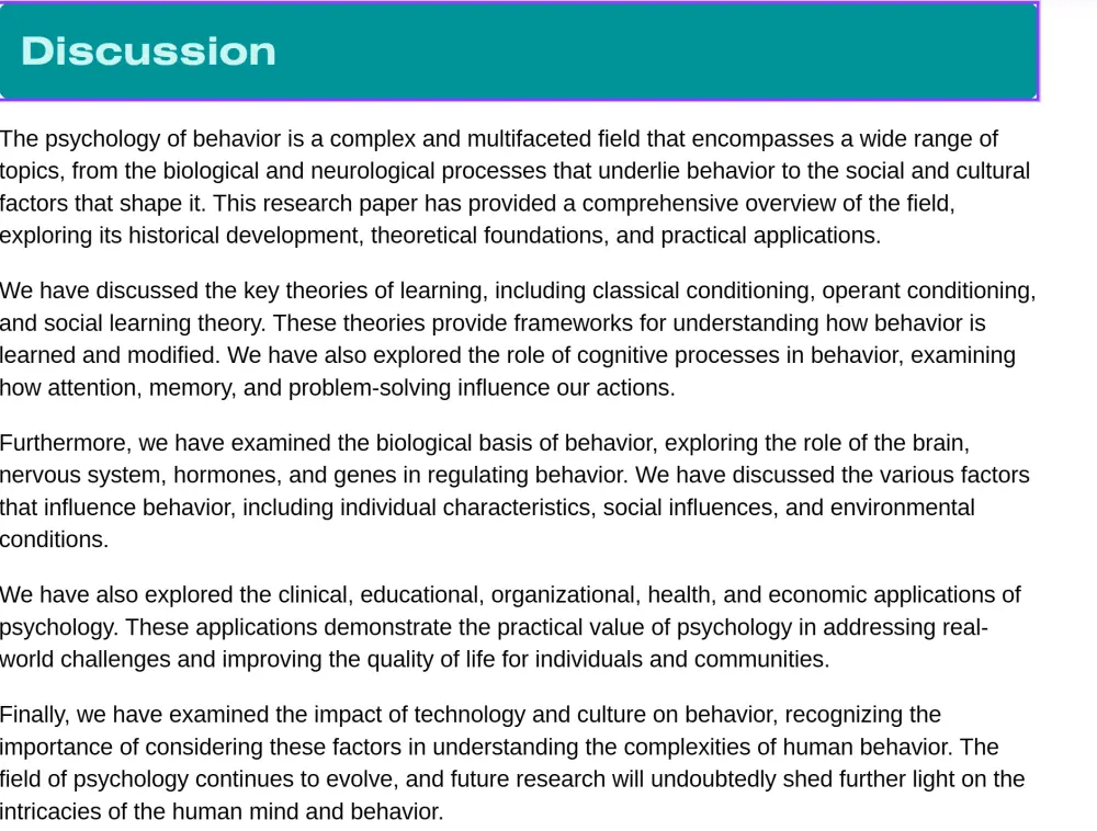 research by using canva about  the psychology of behavior  12 pages