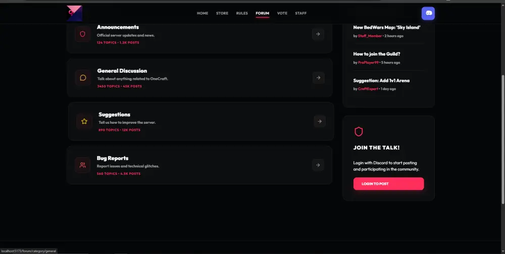 تطوير منصة ويب شاملة وبوابة مجتمعية متكاملة لخوادم الألعاب الرقمية