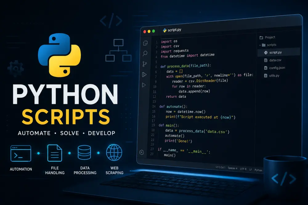أقوم بإنشاء سكريبتات Python مخصصة وحل المشاكل البرمجية والأتمتة بسعر 5 دولار للسكربت الواحد والتسليم في نفس اليوم