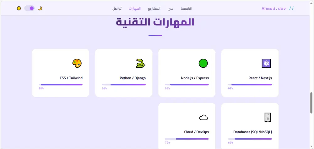 تصميم موقع بورتفوليو احترافي باستخدام HTML و CSS و JavaScript متجاوب