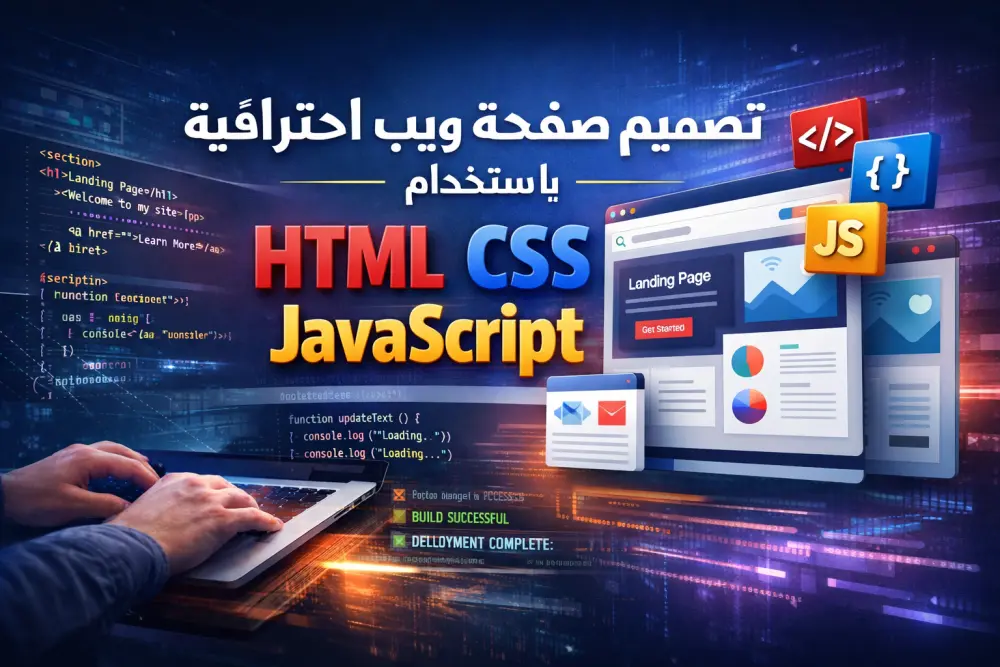 "تصميم صفحة ويب احترافية Responsive باستخدام HTML CSS JavaScript"
