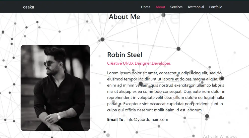 برمجة صفحة هبوط (Landing Page) واحدة متجاوبة تتكون من 5 أقسام رئيسية.
