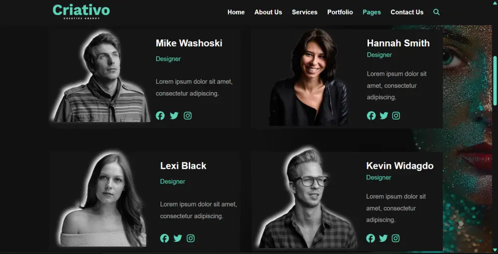 برمجة موقع إبداعي متكامل (Multi-Page) متجاوب تماماً بـ 10 صفحات مختلفة.