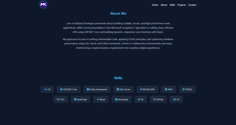 تصميم وتطوير موقع Personal Portfolio احترافي لعرض أعمالك بعدد صفحات 5 وهم Home, About, Skills, Projects, Contact