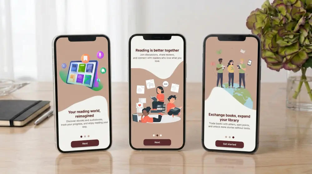 تصميم 3 شاشات Onboarding لتطبيق موبايل على Figma