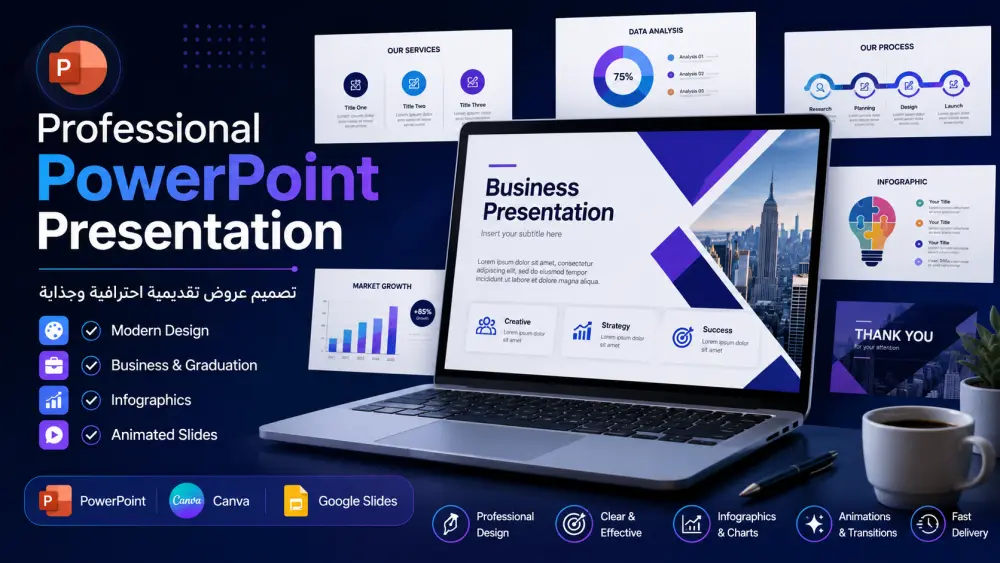 تصميم عروض PowerPoint احترافية وجذابة لجميع المجالات