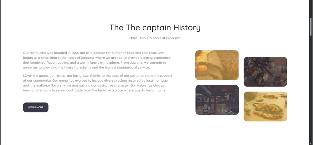 موقع ويب لصفحة مطعم الكابتن