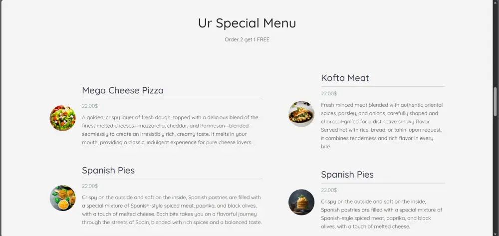 موقع ويب لصفحة مطعم الكابتن