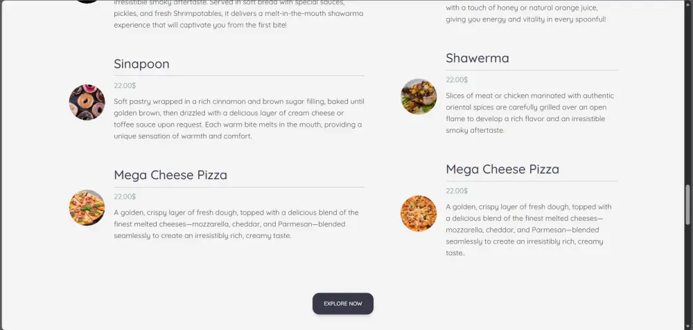 موقع ويب لصفحة مطعم الكابتن