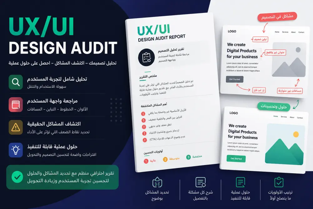 UX/UI Design Audit شامل – اكتشف مشاكل تصميمك وحسّن تجربة المستخدم