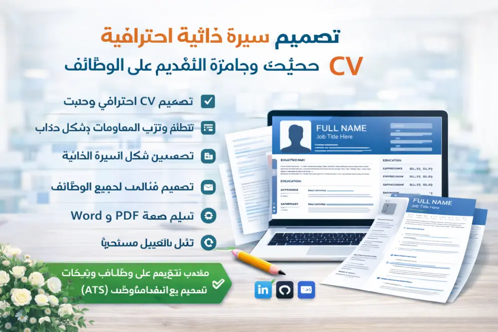 تصميم سيرة ذاتية احترافية CV حديثة وجاهزة للتقديم على الوظائف