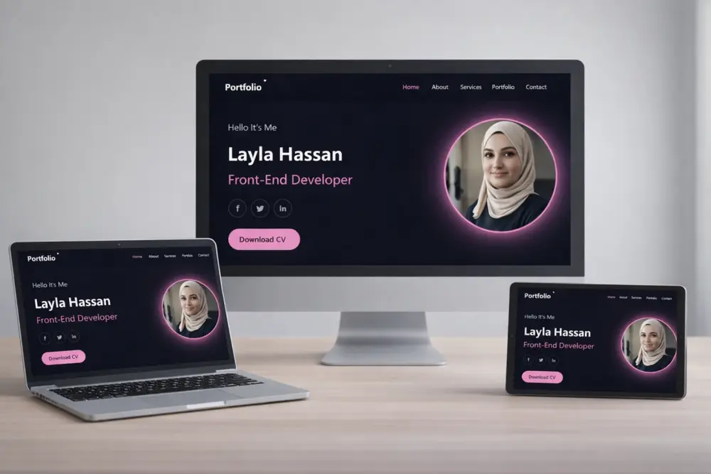 تصميم وبناء بورتفوليو كامل – UI/UX + برمجة جاهزة للتسليم