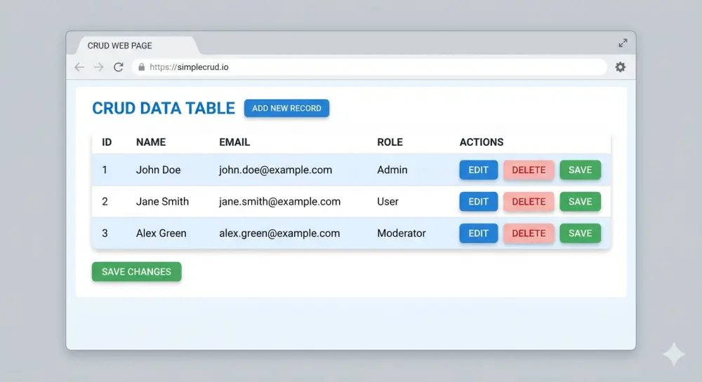 سأقوم بإنشاء صفحة إدارة بيانات (CRUD) احترافية تمكنك من إضافة، تعديل، حذف وعرض البيانات بسهولة وبواجهة مستخدم بسيطة وسلسة