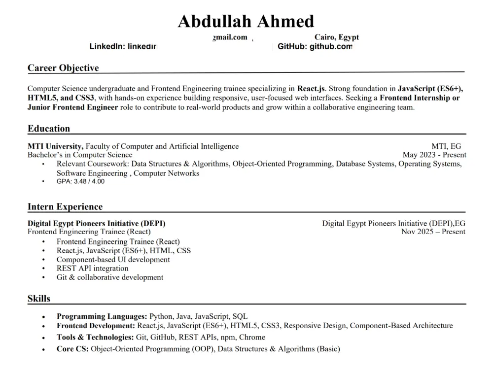 تصميم سيره ذاتيه احترافيه و متوافقة مع نظام ATS