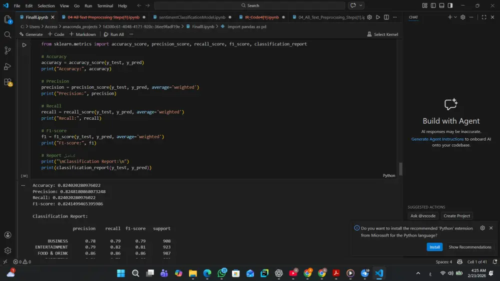 سأقوم بتطوير نموذج ذكاء اصطناعي أو تعلم آلي باستخدام Python