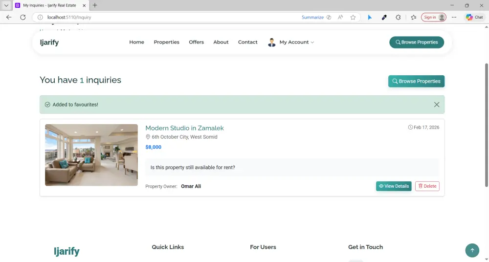 منصة "Ijarify" المتكاملة لإيجار وبيع العقارات | ASP.NET Core MVC